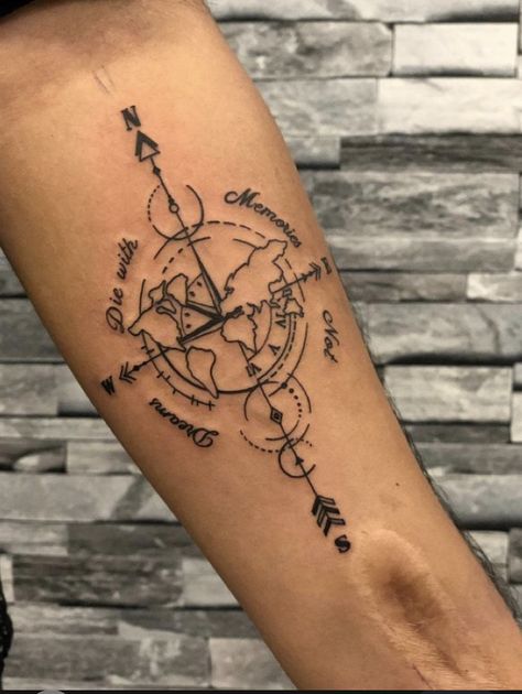 World Map Tattoo, Compass And Map Tattoo, World Map Tattoos, Globe Tattoos, Map Tattoo, Tatuagem Masculina Pequena, Simple Tattoos For Guys, Compass Tattoo Design, Tattoos Men