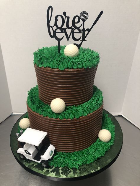 Fore-ever Golf Theme Engagement/Grooms/Rehearsal Dinner Cake Wedding Cake Golf Theme, 80th Golf Birthday, Golf Cake Grooms Cake, Golf Ball Grooms Cake, Golf Grooms Table Ideas, Rehearsal Dinner Grooms Cake, Grooms Cake Ideas Golf, Golf Themed Grooms Table, Golf Themed Grooms Cake