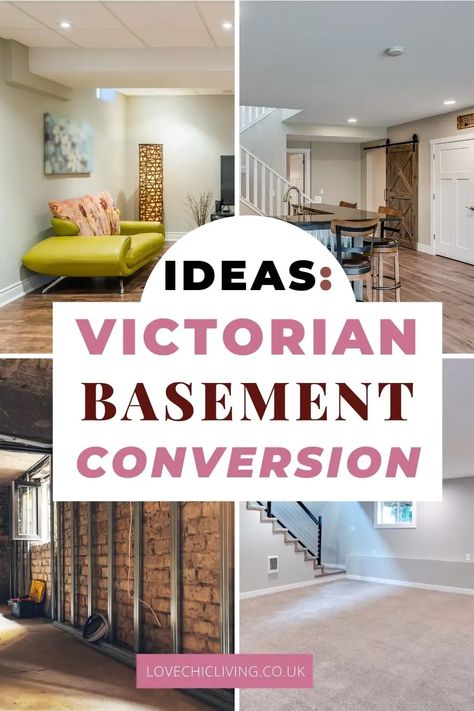 Embark on a journey to reinvent your basement spaces with our expert guide. We have great ideas and tips on how to convert your victorian basement or cellar, how to make an old basement look modern, and how to use your basement for a kitchen, spare room, playroom, gym or home office. Victorian Basement Conversion, Victorian Cellar Conversion Ideas, Chic Basement Ideas, Cellar Ideas Basement, Basement Utility Room Ideas, Cellar Conversion Ideas, Vintage House Interior Victorian, Victorian Basement, Playroom Gym