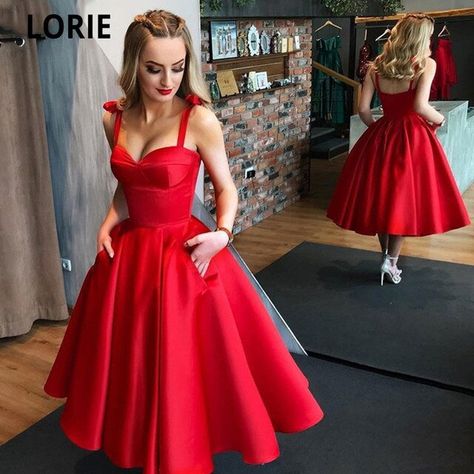 Tea Length Homecoming Dresses, Tea Length Formal Dresses, Short Black Cocktail Dress, Tea Length Prom Dress, Backless Homecoming Dresses, Short Red Prom Dresses, Mini Prom Dresses, Satin Homecoming Dress, Prom Dresses With Pockets