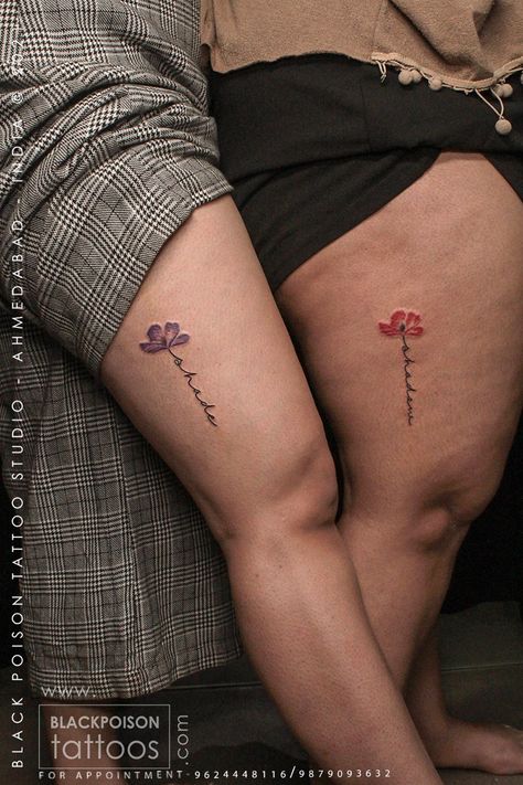 If you want a sister flower tattoo, ensure you choose a different colour flower to your sister. This will keep the bond but also be a little different. Have the text font as your sisters and the same flower but mix it up with different colours. #matchingtattoo #sistertattoo #sistertattooideas #matchingtattooideas #coupletattooideas #coupletattoos #namewithflowertattoo #colourtattoo #scripttattoo #tinytattoo #sametattoo #bestmatchingtattoo #tattoosforwomen Matching Sister Tattoo, Matching Sister Tattoos, Sister Tattoo, Latest Tattoos, Tattoo Care, E Tattoo, Tattoo Script, Matching Tattoo, Sister Tattoos