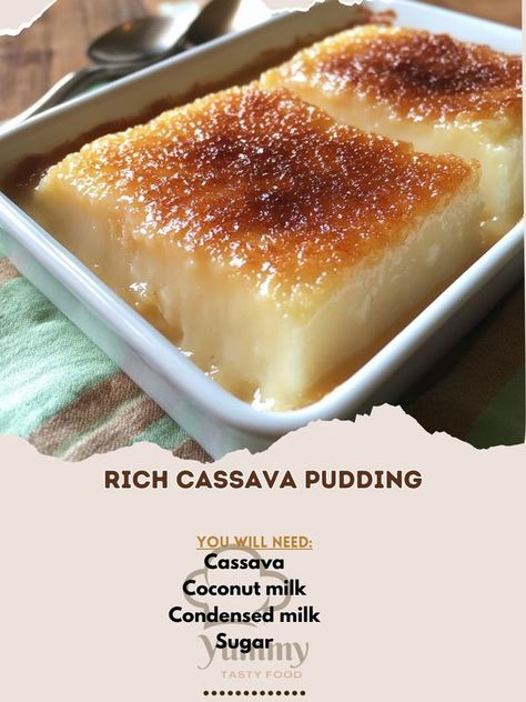 Cassava Pudding, Condensed Coconut Milk, Filipino Desserts, Grated Coconut, Sweet Delights, Filipino Recipes, Baking Dish, Condensed Milk, A Bowl