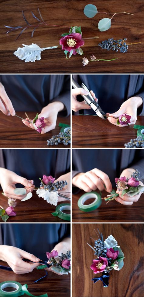 Boutennaire Diy, Fake Flower Boutonniere, Unique Boutineer Ideas, Diy Boutineers How To Make, How To Make Boutineers, Diy Boutonniere Prom, How To Make A Boutonniere Diy, Homemade Boutonniere, Boutonniere Tutorial