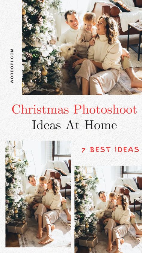 Poses For Family Christmas Pictures, At Home Diy Christmas Photoshoot, Lifestyle Holiday Photography, Diy Home Christmas Photoshoot Family, Easy Holiday Photo Ideas, Holiday Pictures At Home, Easy Diy Christmas Photo Shoot, Christmas Pictures On Couch, Diy Family Christmas Photos With Iphone