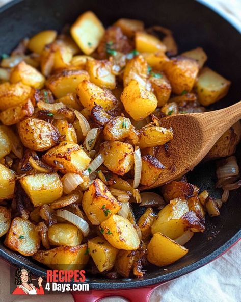 Best Skillet Fried Potatoes and Onions Sliced Fried Potatoes, Best Fried Potatoes, Fried Red Potatoes, Fried Potatoes And Onions, Breakfast Potatoes Skillet, Fried Potatoes Recipe, Potatoes And Onions, Iron Skillet Recipes, Skillet Potatoes