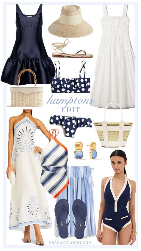 fran acciardo hamptons edit, packing wishlist, summer wardrobe The Hamptons Fashion, Wishlist Summer, Small Space Interior, Hamptons Fashion, Navy Flip Flops, Rattan Handbags, Blue Midi Skirt, Blue Silk Dress, Nyc Shopping