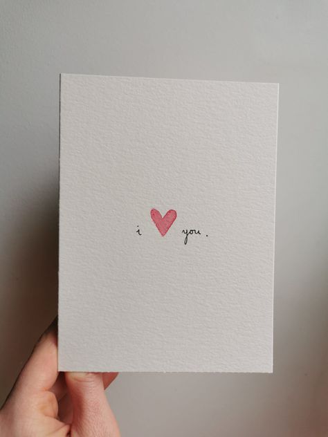 Minimalist Valentine's Card for Maximal Love! Sometimes those three words (or two words and a heart) are enough to show you care. This card is handpainted with watercolor on thick aquarel paper.  Every card is unique and might differ slightly from the one you see in the pictures.  Although the design is very simple, it is one of my all-time favorites! Specifications - A6 double postcard, folded (10.4cmx14.2cm) - watercolor 300 g paper, strong, textured - with envelope Get Well Soon Watercolor, Cute Cards Aesthetic, Handmade Valentines Card For Boyfriend, Love Letter Card Design, Valentines Gift For Boyfriend Homemade, Valentines Watercolor Cards, Homemade Cards For Boyfriend, Letter Design Ideas Cards, Get Well Soon Card Ideas