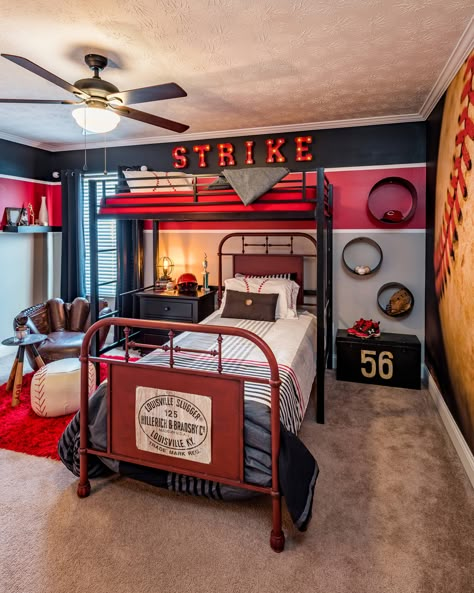 Kids Sports Bedroom, Boys Baseball Bedroom, Baseball Bedroom Decor, Baseball Themed Bedroom, Baseball Theme Room, Baseball Room Decor, Sports Themed Bedroom, Sports Room Boys, Boy Sports Bedroom