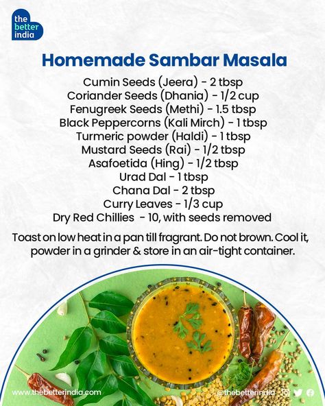 Sambar Masala Recipe, Garam Masala Chicken, Homemade Masala, Garam Masala Recipe, Masala Powder Recipe, Spice Blends Recipes, Homemade Cookbook, Masala Spice, Spice Mix Recipes