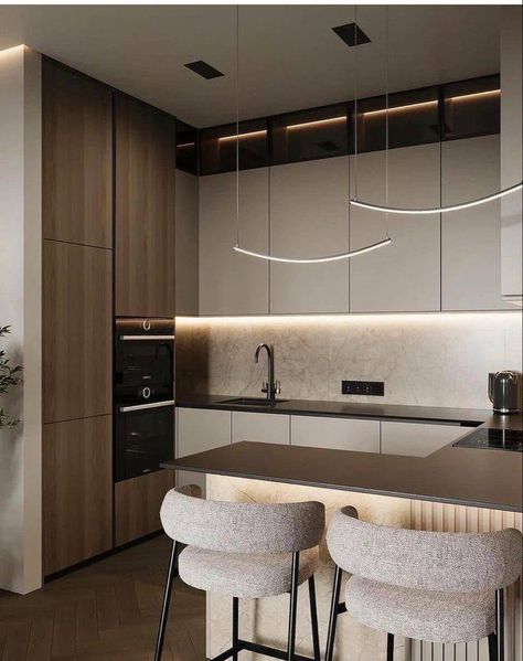 Ad Interior, Modern Home Interior Design, Modern Kitchen Interiors, House Design Kitchen, Kitchen Room Design, Kitchen Inspiration Design, Minimalist Kitchen, Home Room Design, Luxury Kitchen