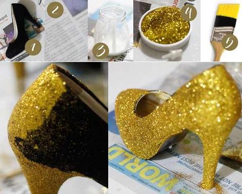 Fashion Project: Glamorous Glitter Shoes Old Heels, Diy Glitter Shoes, Glitter Jacket, Glamourous Heels, Crafts Homemade, Shoe Makeover, Shoes Glitter, Diy Glitter, Shoes Diy