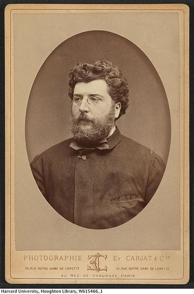 before 1875 Georges Bizet 1838-1875. Carjat (photographer), Paris. English: Cabinet card image of French composer Georges Bizet TCS 1.2564, Harvard Theatre Collection, Harvard University Georges Bizet, Classical Music Composers, Cabinet Cards, Vintage Cabinet, Marcel Proust, Cabinet Card, Lost Time, Brass Band, Harvard University