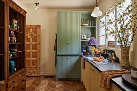 The Kitchen in This LA Spanish Colonial Has a Collected European Look | Architectural Digest Slate Tile Kitchen Cabinets, Best Blue Paint Colors, Em Henderson, Emily Henderson Design, Blue Farmhouse, Farmhouse Pantry, Devol Kitchens, Countertop Appliances, Blue Paint Colors