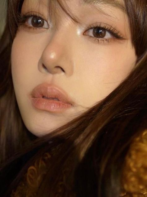 Brown Asian Eye Makeup, Korean Casual Makeup, Fox Eye Makeup Asian, Peachy Brown Makeup, Makeup Looks Korean Natural, Autumn Deep Makeup, Fox Face Type Makeup, Soft Autumn Korean Makeup, Autumn Tone Makeup