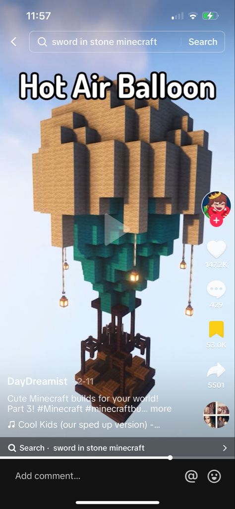 Minecraft Hot Air Balloon, Minecraft Island, Farm Minecraft, Flying Balloon, Minecraft Stuff, Minecraft Builds, Minecraft Creations, Minecraft Projects, Minecraft Designs