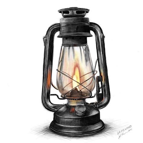 Oil Lamp Drawing, Stiker Journal, Lamp Drawing, Lantern Drawing, Lamp Tattoo, Drawing Series, Lantern Tattoo, Oil Lantern, Gas Lamp