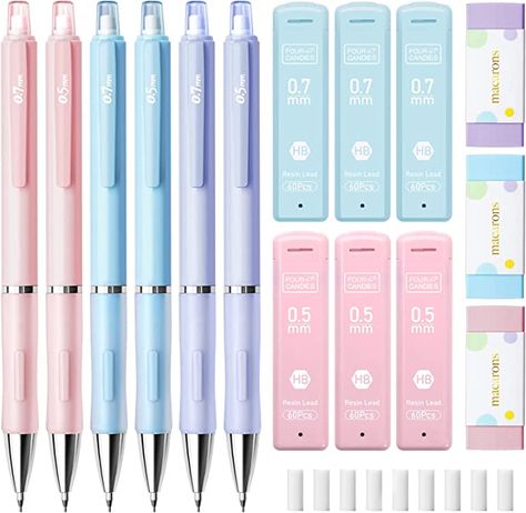 Pastel Mechanical Pencils, Pencils For Drawing, Middle School Supplies, Unicorn Pencil Case, Writing Office, School Suplies, Stationery Obsession, Fancy Pens, Cute Stationary School Supplies