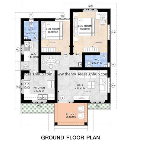 Attractive 900 Sqft Home Design Stairs Outside The House, 900 Sq Ft House Plans, Farm Houseplans, 900 Sq Ft House, 800 Sq Ft House, Budget House Plans, Wall Partition Design, Wall Partition, 2bhk House Plan