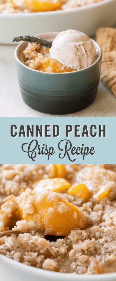 This easy canned peach crisp recipe is a game-changer. Not only is it simple to make, but it also delivers flavor, texture, and that homey feel everyone craves. The buttery, crunchy top is divine! Pair it with strawberry or blueberry ice cream for the ultimate dessert. Canned Peach Crisp, Cobbler With Canned Peaches, Peach Cobbler With Canned Peaches, Can Peaches Recipes, Quick Peach Cobbler, Can Peach Cobbler, Canned Peach Cobbler Recipe, Peaches Recipes, Gluten Free Peach Cobbler