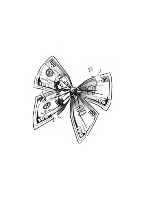 Money Idea Tattoos, Bow Money Tattoo, Game Related Tattoos, Money Bow Tattoo, 1 Of 1 Tattoo Stencil, Money Tattoo Ideas For Women, Womens Tattoo Ideas Unique Beautiful, Bow Tattoo Stencil, Bow Tattoo Ideas