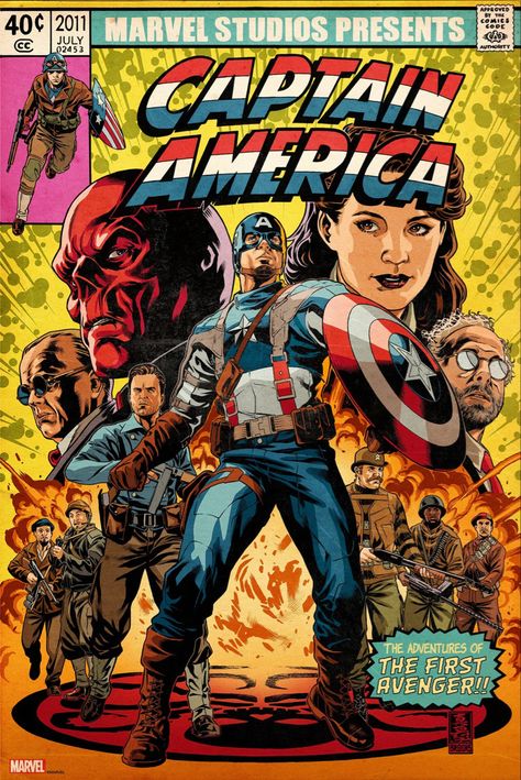 Captain America: The First Avenger mondo poster The First Avenger Poster, Avenger Poster, Captain America Comic Cover, Marvel Retro Poster, Captain America Comic Art, Captain America Poster, Mondo Posters, Marvel Comic Covers, Marvel Retro