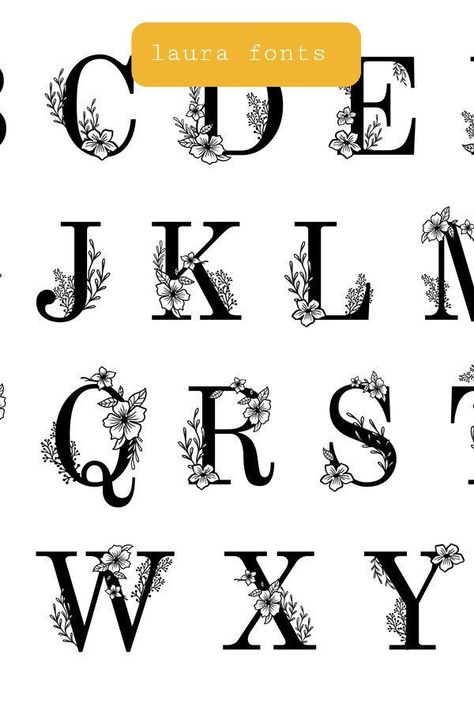 Ornate Fonts Alphabet, Monogram Lettering Alphabet, Fancy Alphabet Letters Hand Drawn, Floral Letters Tattoo, Floral Calligraphy Designs, I Fonts Letter, Floral Font Alphabet, Letters With Flowers Fonts, Decorative Letters Drawing