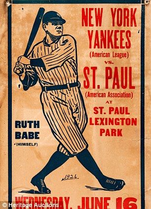 88-year-old Babe Ruth New York Yankees poster found behind a wall could fetch $20,000 Rockband Logos, Yankees Poster, Sports Inspiration, Vintage Letters, Baseball Signs, Yankees T Shirt, Dark Water, Baseball Posters, Baseball Art