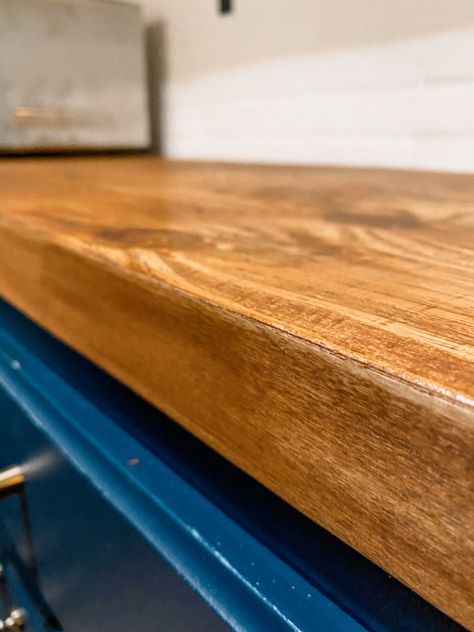 How to make a faux butcher block countertop: ORC Week 4 Faux Wood Countertop, Faux Butcher Block Countertops, Faux Butcher Block, Diy Butcher Block Countertops, Diy Butcher Block, Butcher Block Countertop, Walnut Butcher Block, Butcher Block Counter, Wood Countertop