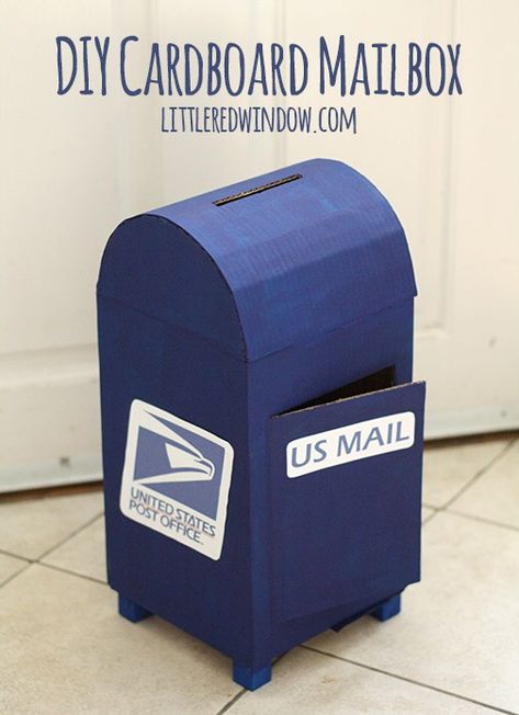 DIY this Cardboard Mailbox for your little Mail Carrier out of an old box and a few other supplies you'll already have at home! Your little one will love delivering their own mail! Diy Valentine's Box, Diy Valentines Box, Kids Valentine Boxes, Cardboard Play, Valentine Card Box, Diy Mailbox, Valentine Mailbox, Mail Boxes, Cardboard Box Crafts