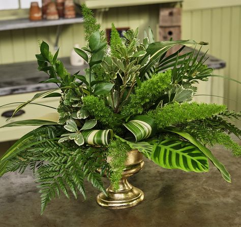 All Greenery Arrangements, Foliage Only Arrangements, Leaf Arrangements Floral Design, Foliage Arrangements Leaves, Greenery Arrangements For Home, Green Flower Arrangements, Greenery Floral Arrangements, Green Arrangements, Tea Party Bridal Shower Decorations