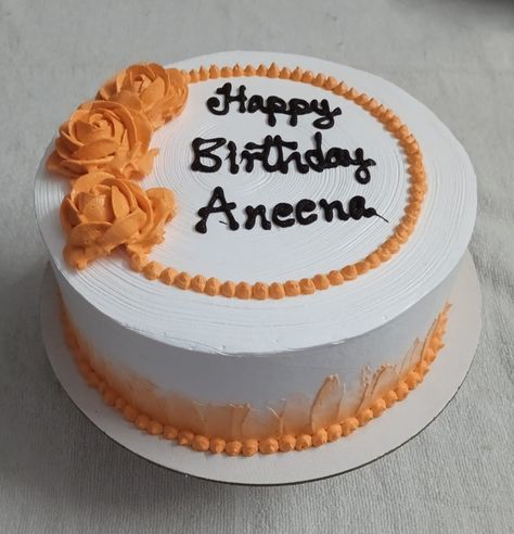 Mango Flavour Cake Design, Butter Cream Icing Cakes Design, Simple Butter Icing Cake Designs, Circle Cake Designs, Icing Cake Designs, Butter Icing Cake, Butter Icing Cake Designs, Teachers Day Cake, Icing Cake Design