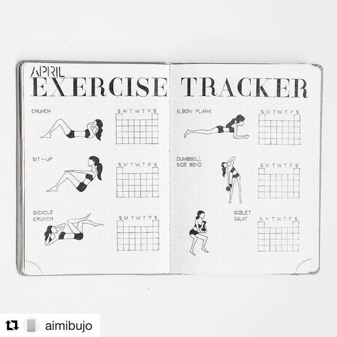 #Repost @aimibujo #bulletjournal ・・・ EXERCISE TRACKER • I have never done any kind of exercise in my entire whole life but I've been doing a few simple exercises for the last two months (on and off) and actually enjoy it. My goal is to exercise at least three times a week. I was kind of reluctant to post this photo because I've been slacking off a bit this month. Questions: Do you have any tips on how to stay motivated? Also how do you track your fitness/workout in your Bullet Journal? Exercise Tracker, Penanda Buku, Tracker Fitness, Bullet Journal Tracker, Bujo Inspiration, Bullet Journal Spread, Bullet Journal Layout, Bullet Journal Inspo, Journal Layout