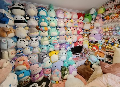 Squishmallow Storage Ideas, Stuffed Animal Displays, Squishmallows Collection, Squish Mellow, Squish Mallows, Figet Toys, Disney Stuffed Animals, Cool Fidget Toys, Cute Squishies