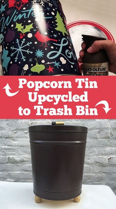 We love popcorn tin upcycles, and this one might b… Popcorn Tin Repurpose Diy, Flea Circus, Popcorn Tins, Tin Ideas, Popcorn Tin, Room Decor Crafts, Diy Pallet Sofa, Furniture Upcycle, Recycling Ideas