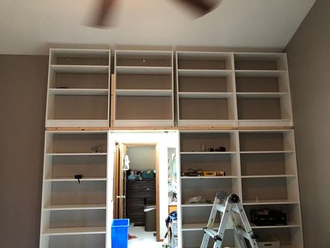 Ikea Billy Bookcase Tall, Tall Ceiling Shelving, Floor To Ceiling Bookshelves Ikea, Tall Ceiling Bookshelves, Diy Floor To Ceiling Shelves, Diy Floor To Ceiling Bookshelves, Ceiling Library, Bookshelves Ikea, Floor To Ceiling Shelves