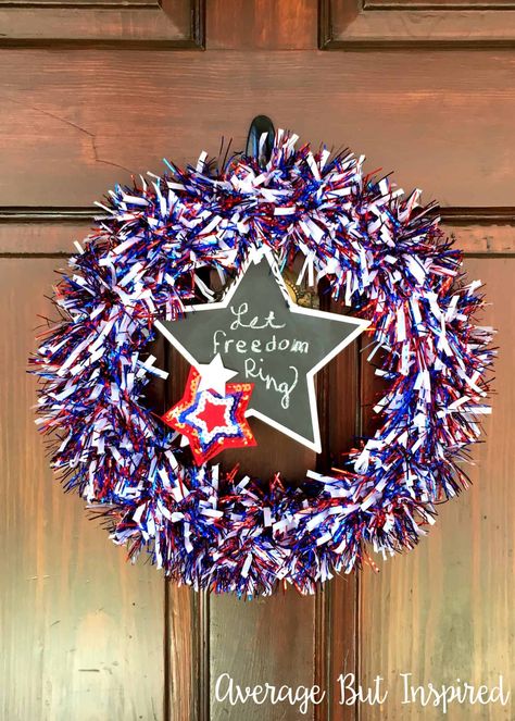 DIY Fourth of July Wreath Made With Dollar Tree Supplies Diy Fourth Of July Wreath, Diy 4th Of July Decorations, 4th Of July Wreaths, Garland Wreaths, Senior Crafts, Fourth Of July Wreath, Making Wreaths, Decorative Wreaths, Patriotic Diy