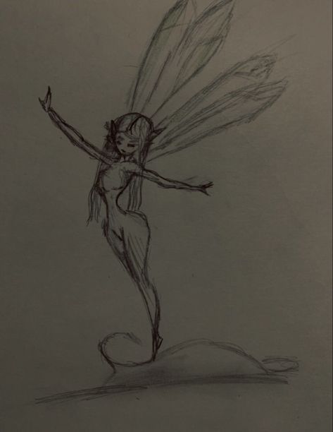 Fairies Drawing Easy, Fairy Sitting Drawing, Fairy Body Drawing, Pixie Sketch, Naked Fairy Tattoo, Fairy Sketches, Easy Fairy Drawing, Drawing Ideas Doodles, Nature Paintings Acrylic