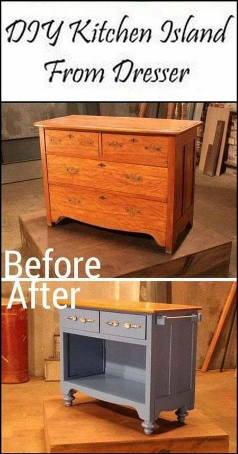 Dresser Kitchen, Dresser Kitchen Island, Diy Kitchen Decor, Diy Kitchen Island, Diy Dresser, Diy Furniture Renovation, Old Dressers, Things To Make, After Pictures