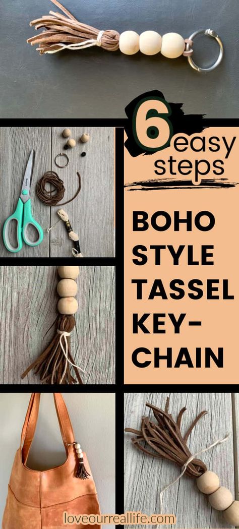 Wooden Beaded Keychains, Diy Wooden Bead Tassel Keychain, How To Make Boho Jewelry, Boho Keychain Ideas, Wood Bead Keychain Diy, How To Make Keychains With Beads, Beaded Key Chains Diy Keychain Ideas, Circle Keychain Ideas, Diy Keychains To Sell