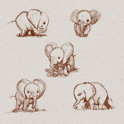 Elephants, Okan Bülbül on ArtStation at https://www.artstation.com/artwork/R6Ekr Elephant Drawing Pencil, Elephant Drawing Realistic, Elephant Drawing Cute, Elephant Art Drawing, Asiatic Elephant, Baby Elephant Drawing, Elephant Sketch, Drawing Kids, Drawing Realistic