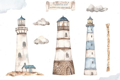 Nautical watercolor collection :: Behance Transportation Illustration, Concrete Candle Holders Diy, Sea Background, Baby Shower Background, Shape Collage, Kids Graphics, Desain Quilling, Watercolor Elements, Wedding Illustration