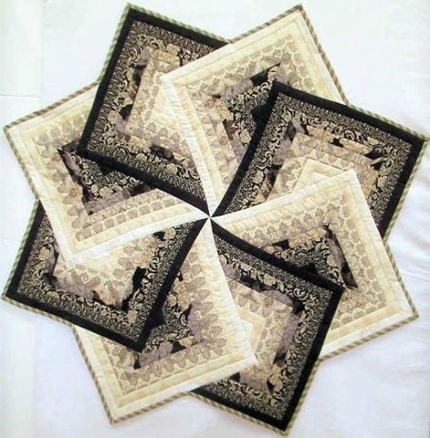 Spinning Star Table Topper - Quilting Digest Stars Table Topper, Quilted Table Runners Christmas, Table Topper Patterns, Black And White Quilts, Quilted Table Runners Patterns, Quilt Dress, Table Quilts, Moda Fabric, Quilted Table Toppers