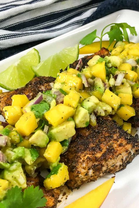 Grouper Fish Recipes, Blackened Grouper, Grilled Grouper, Grouper Recipes, Fresh Mango Salsa, Mango Salsa Recipes, Mango Avocado Salsa, Florida Food, Midweek Meals