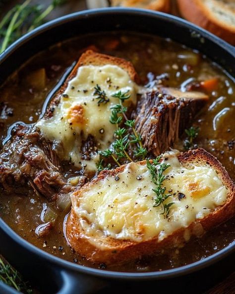 Soup Lovers | Savory Short Rib French Onion Soup with Gruyère Toast | Facebook Savory Short Rib French Onion Soup With Gruyere Toast, Short Rib Soup, Rib Soup, Quick Soup Recipes, Quick Soup, French Onion Soup Recipe, Onion Soup Recipes, Short Rib, Braised Short Ribs