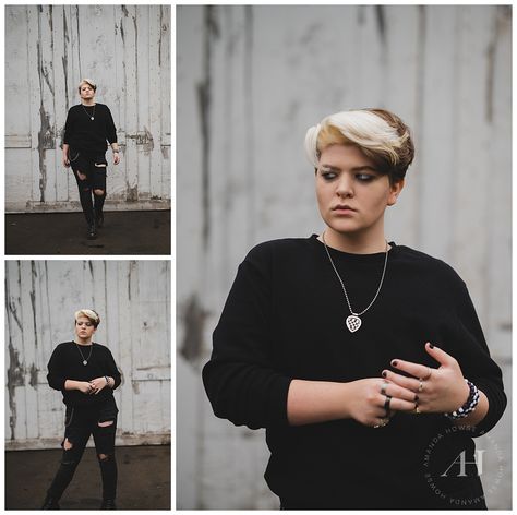 Grunge and Edgy Senior Portraits | Amanda Howse Photography  - Nonbinary Senior Pictures, Edgy Senior Picture Ideas, Grunge Portrait Photography, Grunge Portrait, Senior Portrait Poses, Black Umbrella, Checkered Skirt, Senior Picture Outfits, Senior Poses