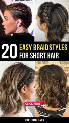 Braiding Hairstyles Short Hair, Easy Fancy Short Hairstyles, Braiding Ideas For Short Hair, Fun Braids For Short Hair, Side Braid Hairstyles Medium Hair, Short Hair With Side Braid, Medium Length Braids Hairstyles, Hair Braid For Short Hair, Short Hairstyle Women Night Out