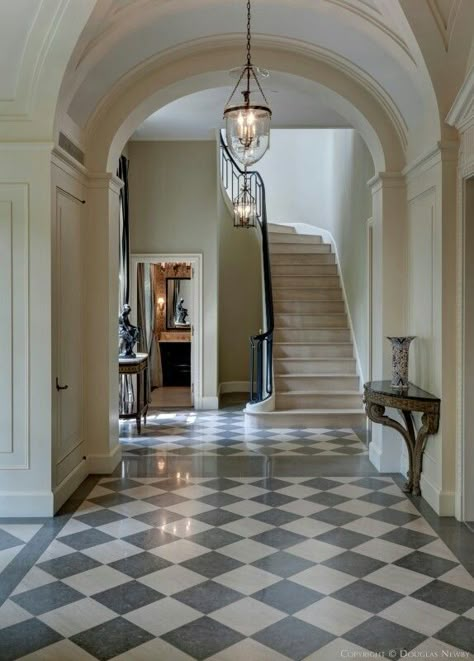 Crisp French Classicism Checkered Flooring, Checkered Floor, Chase Bank, Exterior Stairs, Enchanted Home, Beautiful Rooms, Renovation Design, Entry Hall, Beautiful House