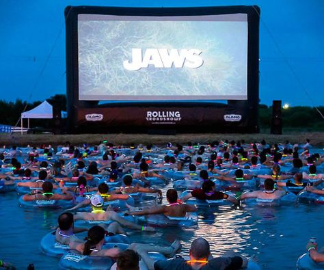 Dive In Movie, Pool Movie, Scuba Diving Quotes, Outdoor Movie Screen, Jaws Movie, Scary Films, Outdoor Cinema, Outdoor Movie, Shark Week