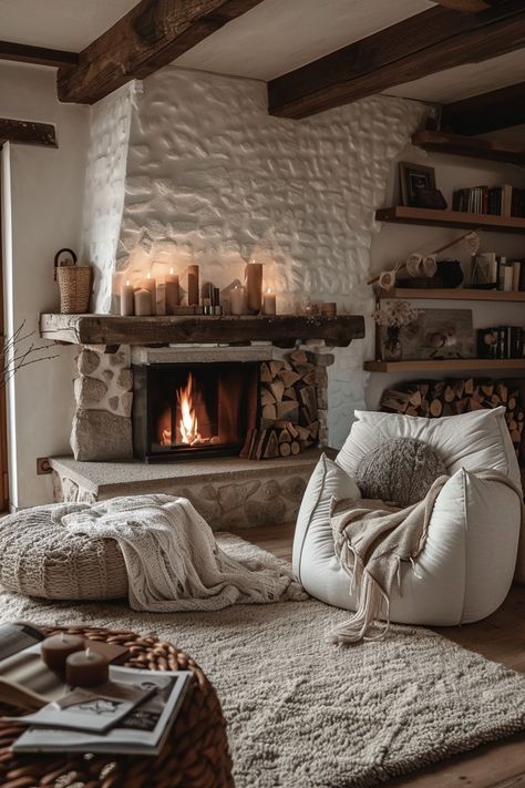 Master the art of relaxation by the fireplace, creating a space that exudes comfort and serenity. #RelaxationSpot #FireplaceInspo  Made with AI Tv In Corner Of Living Room, Corner Tv, Cozy Fireplace, By The Fireplace, The Fireplace, Relaxation, Fireplace, Couch, Lifestyle