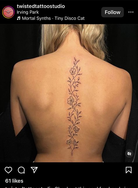 Sunflower Spine Tattoo Simple, Rose Spine Tattoos For Women, Spine Tats, Spinal Tattoo, Floral Back Tattoos, Cowgirl Tattoos, Spine Tattoos For Women, Red Tattoos, Spine Tattoo